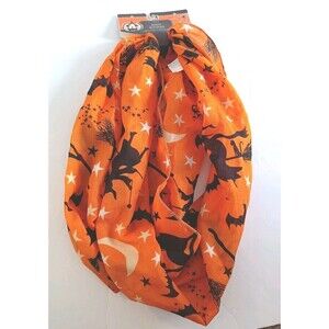 Halloween Infinity Scarf  Witch Stars Bats Orange 68"x10" Spookey Scary New
